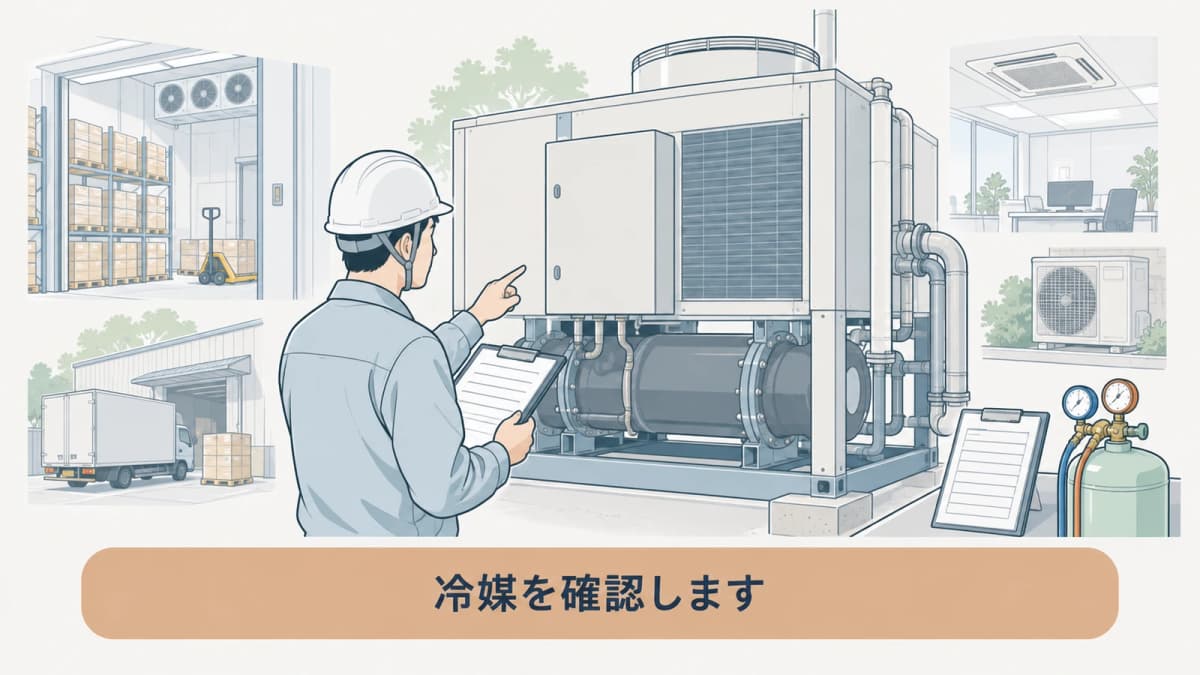 工場のチラーと冷媒情報を確認する手描き図