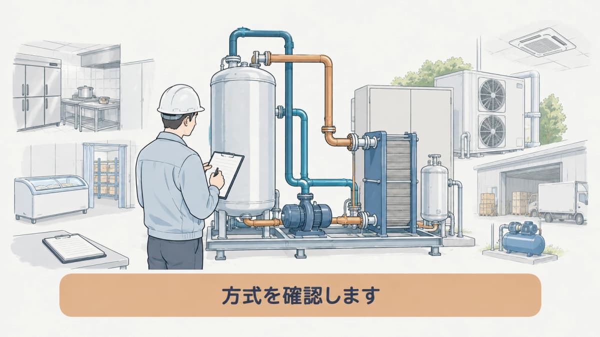 自然循環型チラーの圧縮機を確認する図
