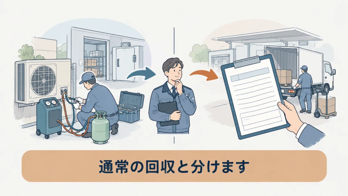 通常の回収手続と確認証明書の流れを分けた手描き図