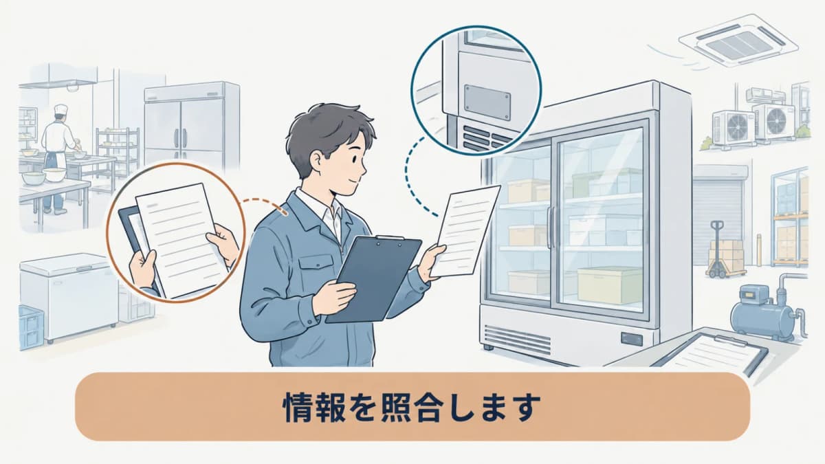 機器番号と確認者の情報を照合する管理者の図