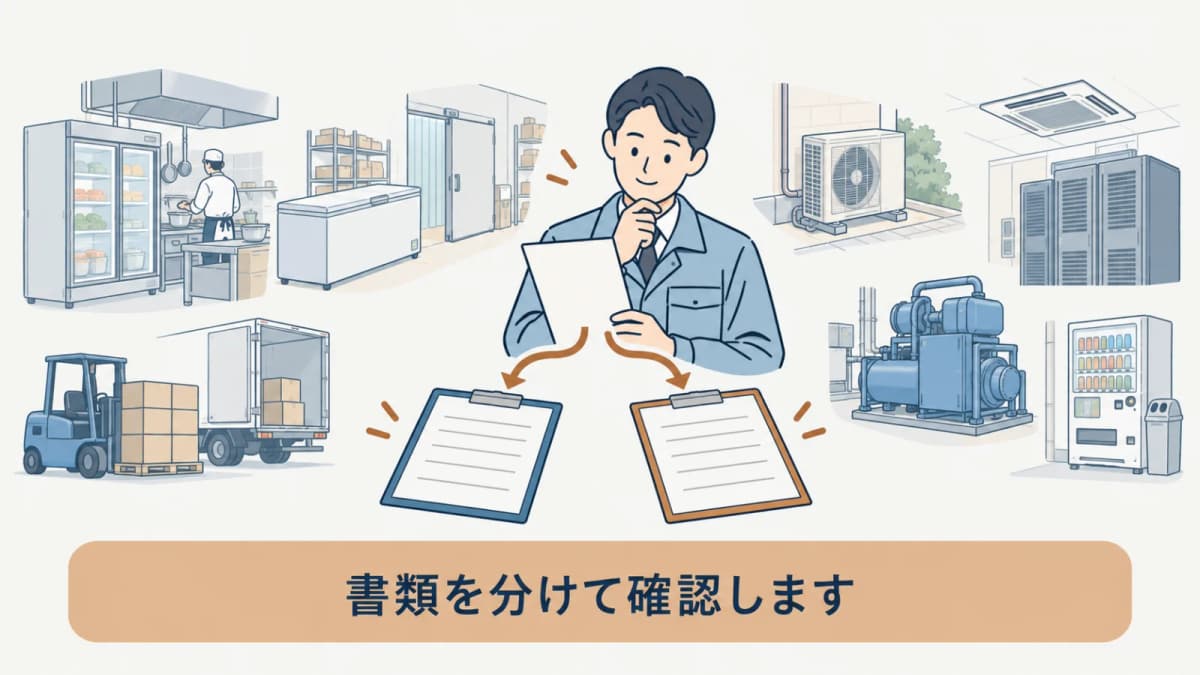 回収依頼書と委託確認書を使い分ける流れを示す図