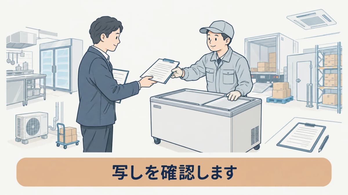 機器と引取証明書の写しを引渡し先へ渡す流れを示す図