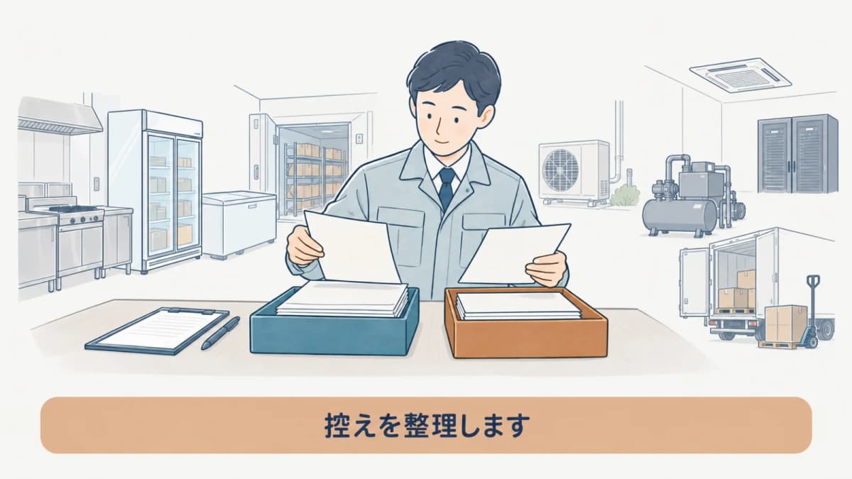 回収依頼書と委託確認書の写しを確認する図