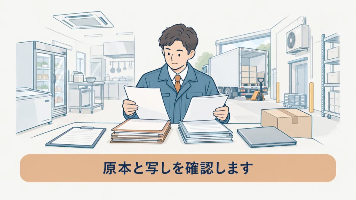 原本と写しのどちらを引き渡すか確認する図