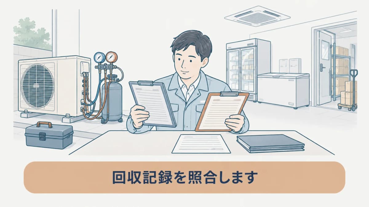 回収量の記録と機器番号を照合する手描き図