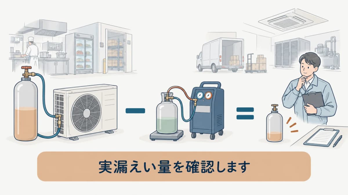 充塡量から回収量を差し引く計算の構造を示す図