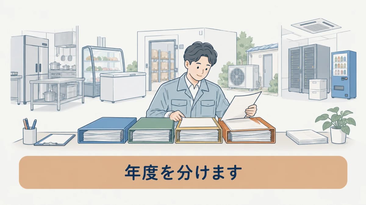 年度ごとに充塡回収記録を分ける管理者の図
