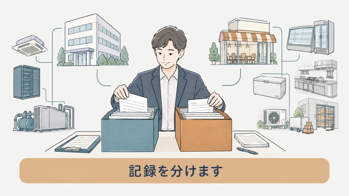 本部と加盟店の整備記録を分けて一覧化する図