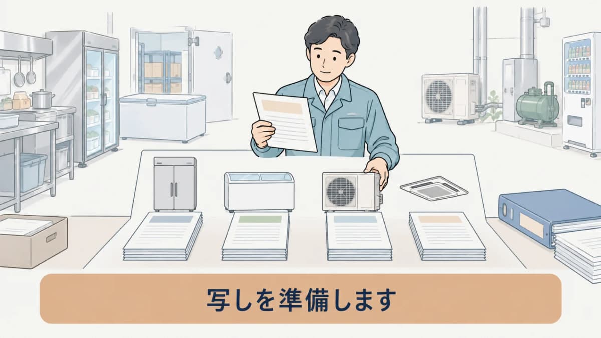 引取証明書の写しを機器別に保管する図