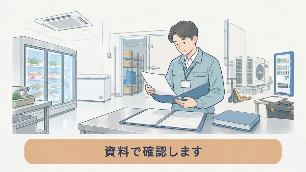 書類の例外条件を所管資料で確認する管理者の図