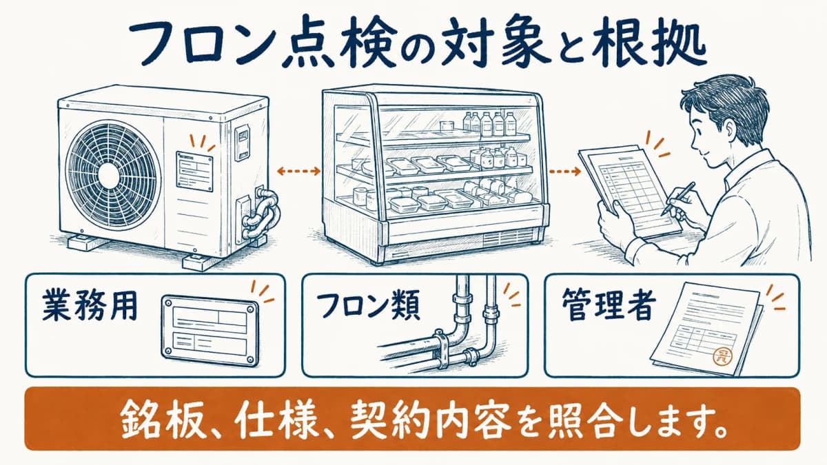 業務用空調機器と冷凍冷蔵機器の対象確認を示す図