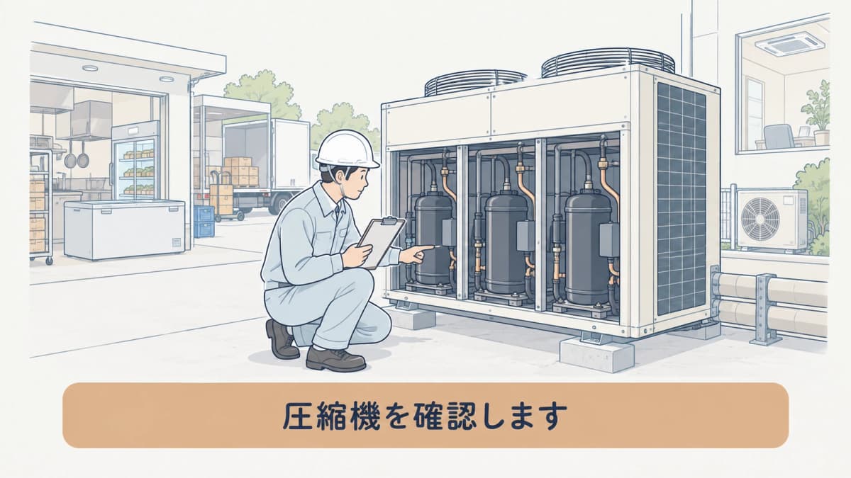複数の圧縮機を持つ業務用室外機の手描き図