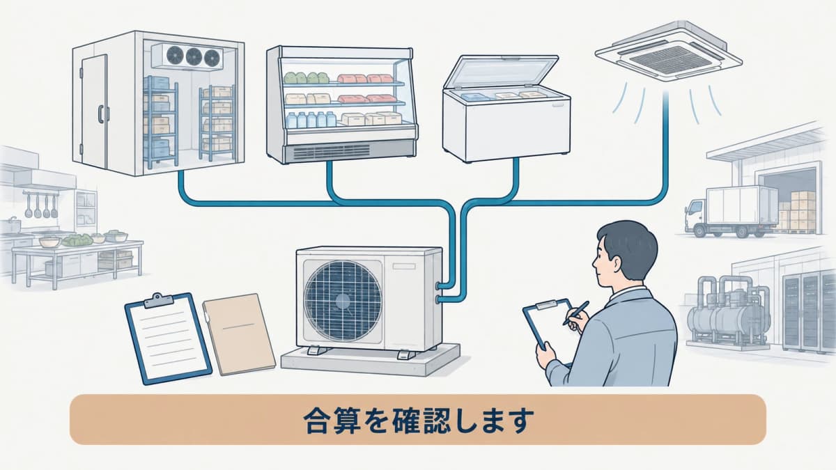 同一冷媒系統の定格出力を合算する手順の図