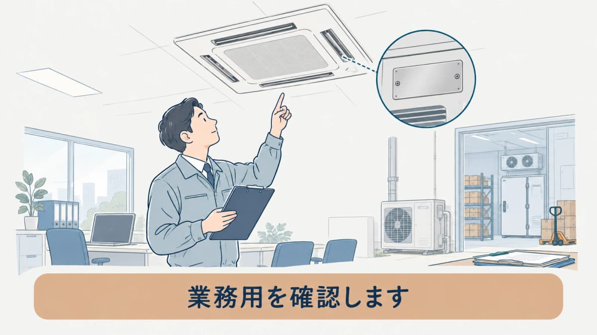 事務所の天井カセットと銘板を確認する手描き図