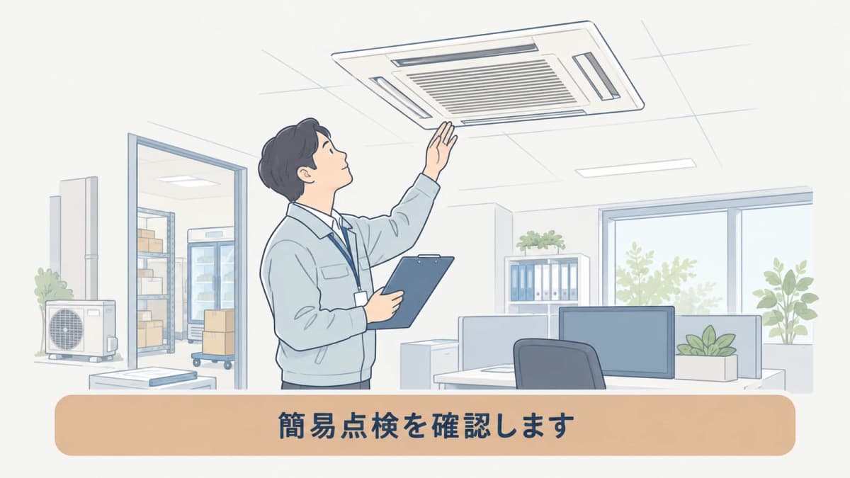 事務所のエアコンの外観と異常音を確認する簡易点検の図