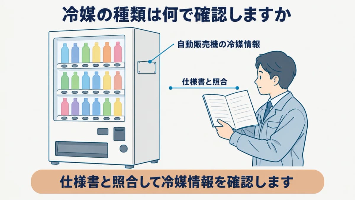 自動販売機の冷媒情報を仕様書と照合する図